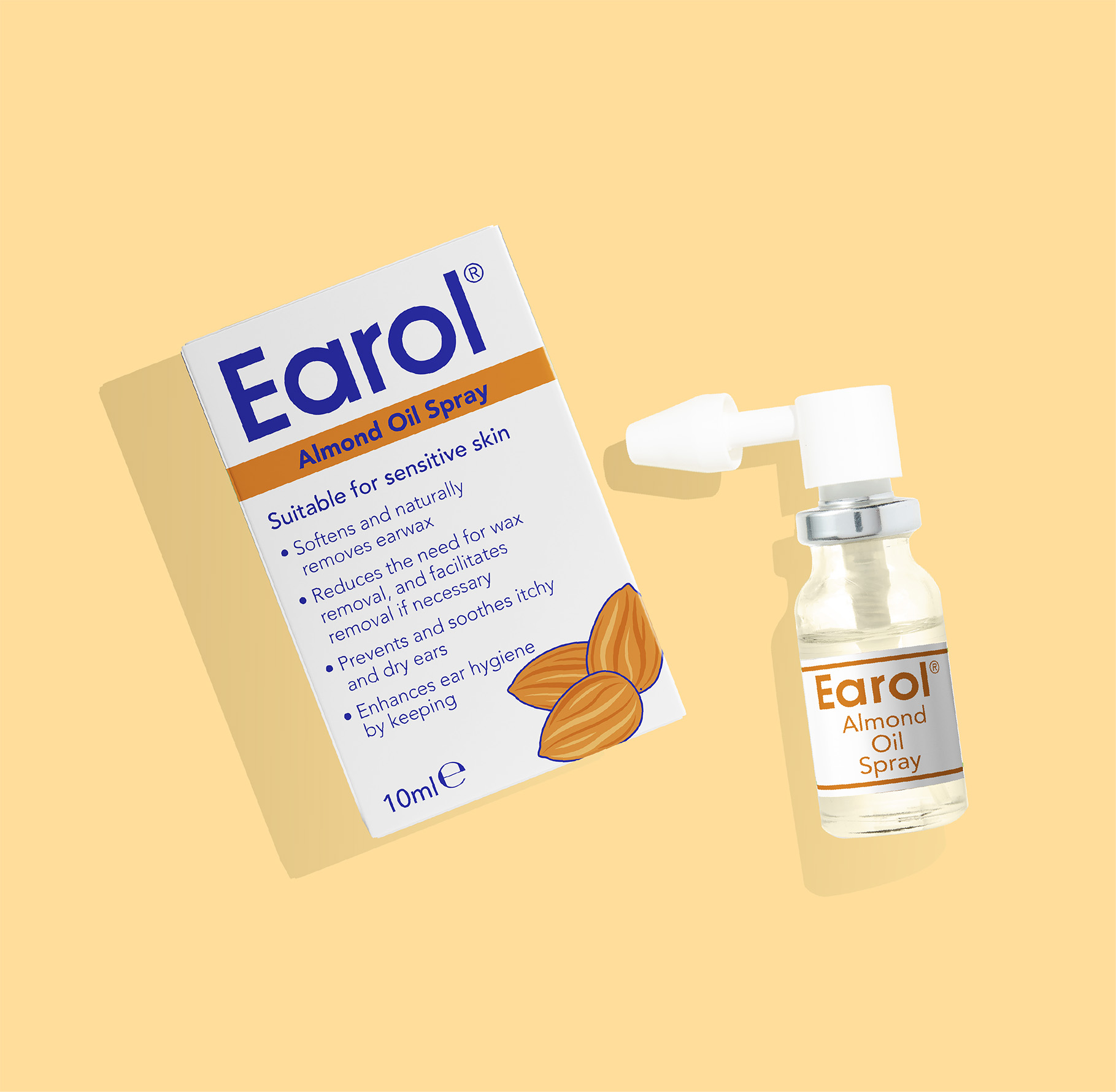 Earol Almond Oil Spray bottle and packaging